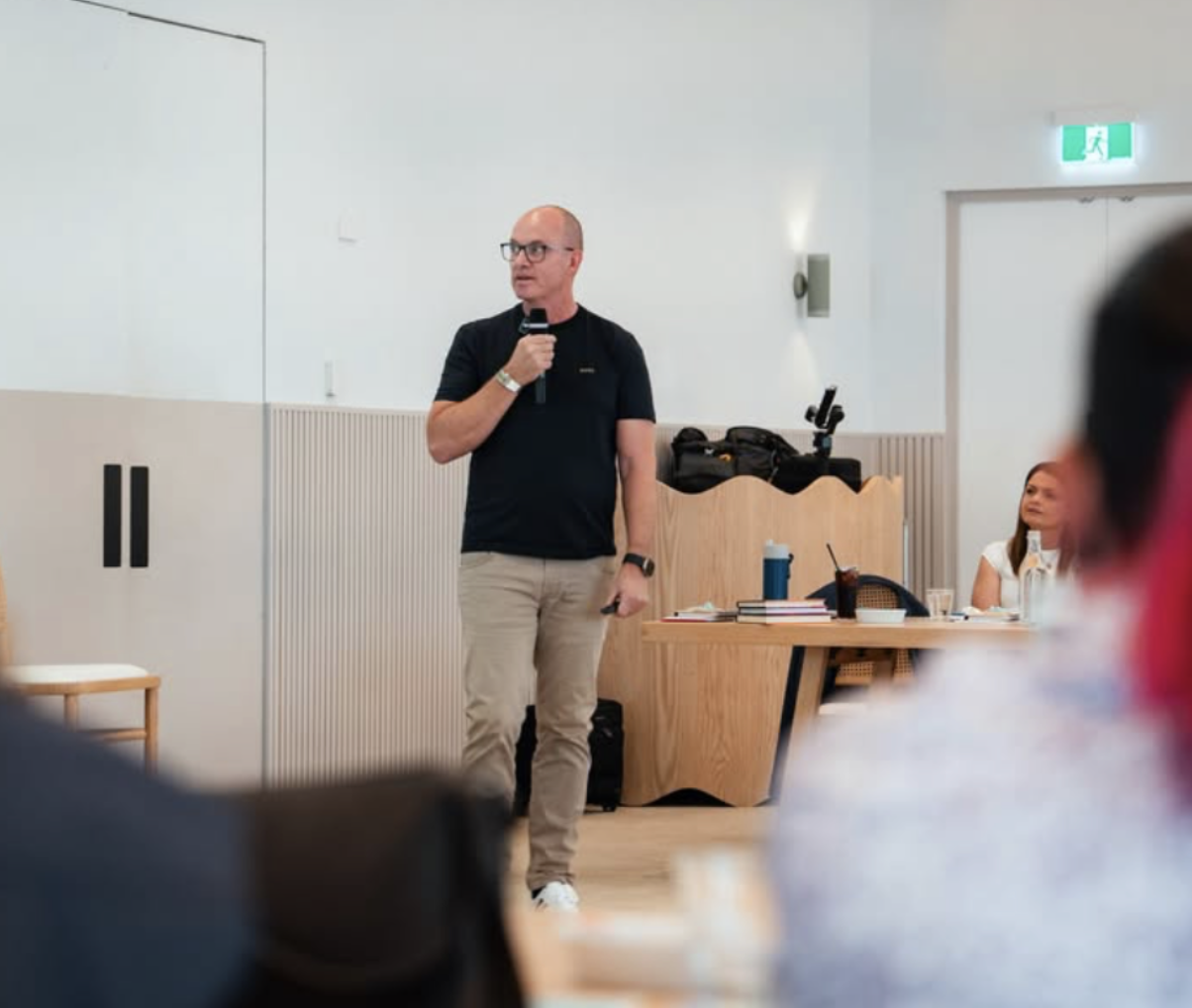 Steve Krebs presenting to a business audience